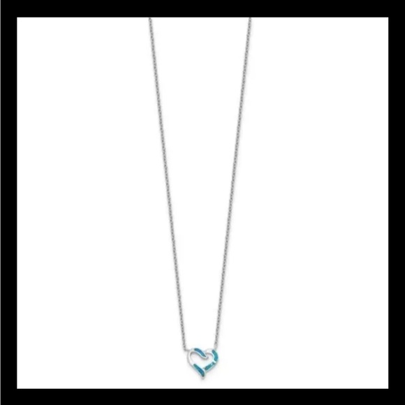 Sterling Silver Opal Heart 16in Necklace with 2in ext and Earring Set NEW - Picture 5 of 6